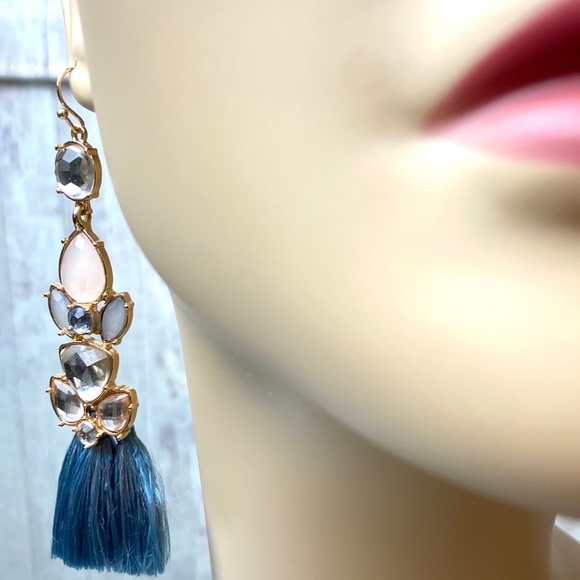 Firedia Light Blue Women Tassel Crystal Earrings - Picture 7 of 8